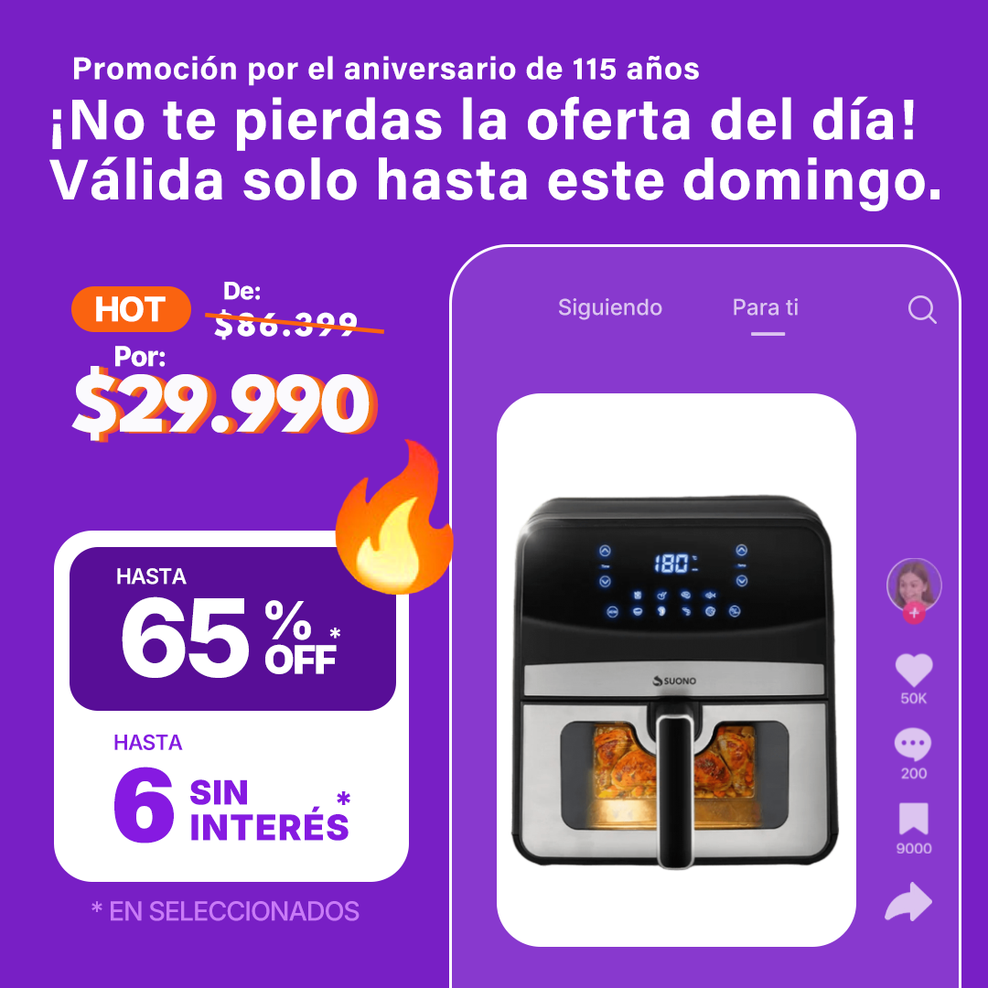 Freidora de Aire digital Suono con ventana 6,2L 1800W