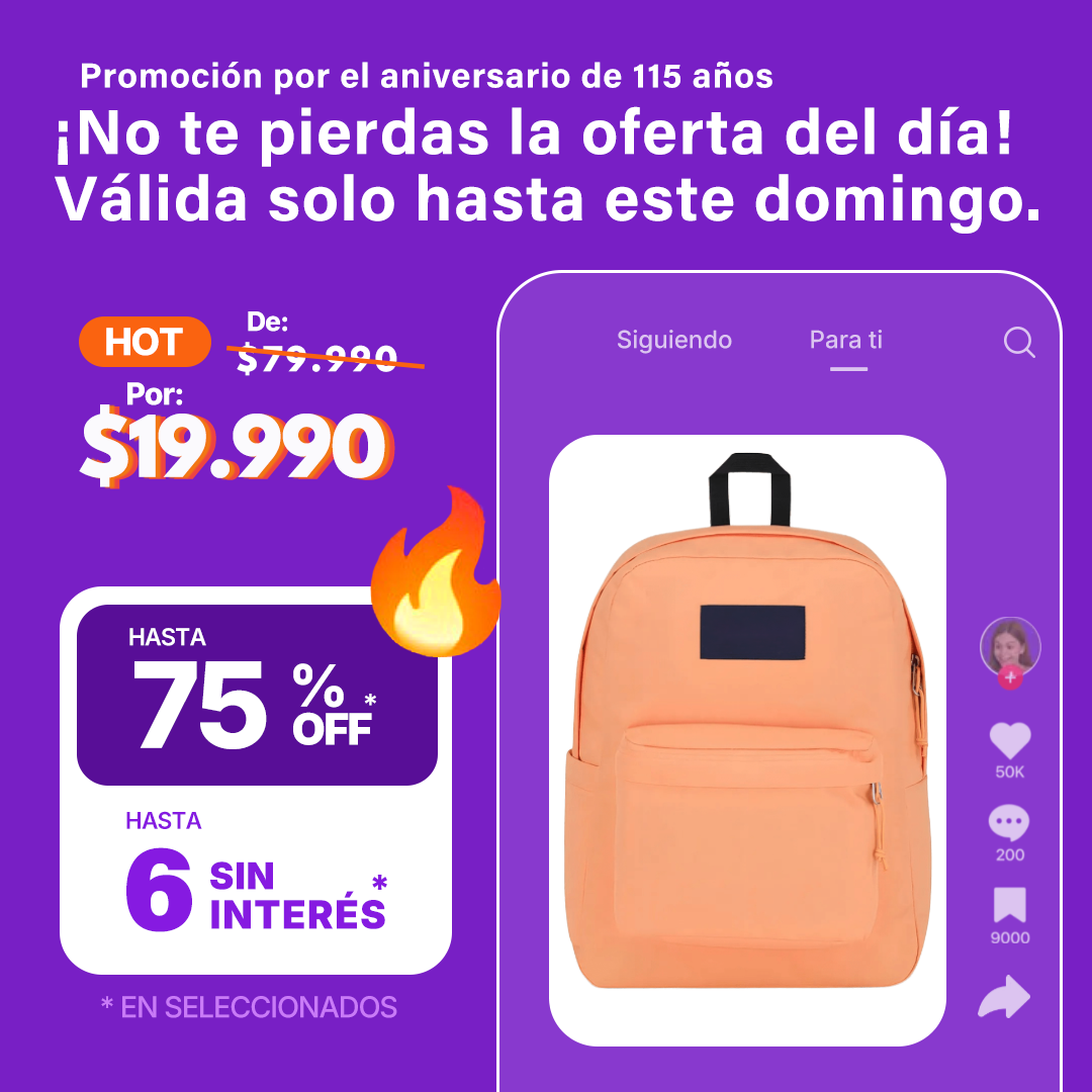 Mochila urbana JanSport Superbreak color black diseño liso 26L