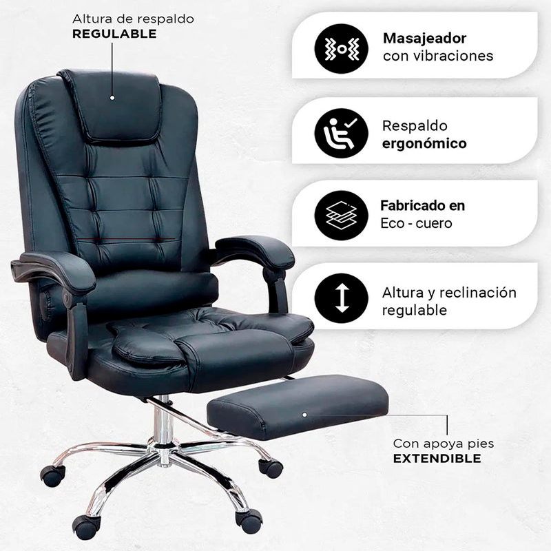 Silla De Oficina Masajeador Presidencial Stephan - Desillas Color Negro
