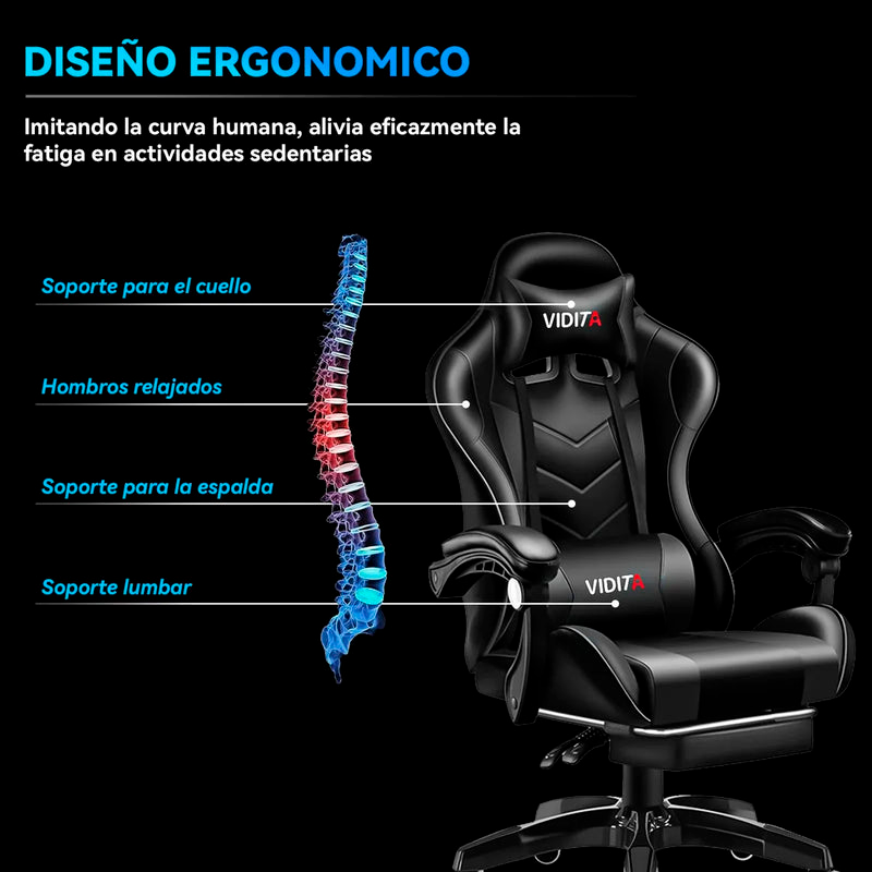 Silla Gamer Vidita Gx2000 Ergonómica Presidencial Reclinable Con Reposapiés Videojuego Pc Profesional