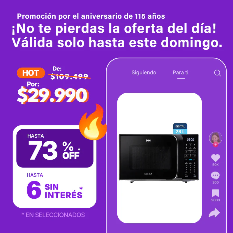 Microondas BGH 28l Grill b228dn20 negro