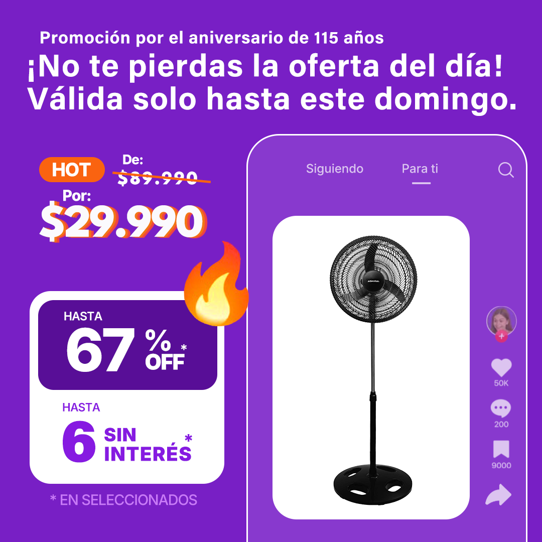 Comprá 1 y llevá 2 Ventilador de Pie Admiral ADVP18M 3 en 1 de 18”