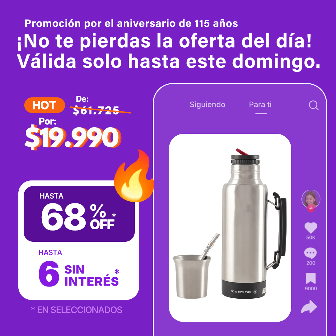 Termo Eléctrico Vitta 1 Litro 2 En 1 Mate Y Bombilla Color Acero