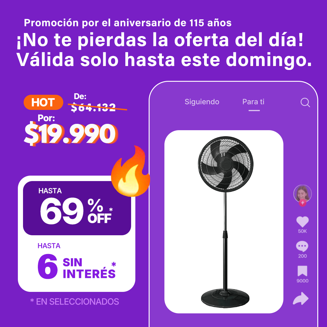 Ventilador De Pie Liliana Vp16p 16 220 v Negro Cantidad de aspas 5 Diámetro 16 " Material de las aspas Plástico