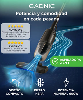 Aspiradora Gadnic JTL60Y 2 En 1 Vertical Y De Mano 600W Multifunción Con Cable