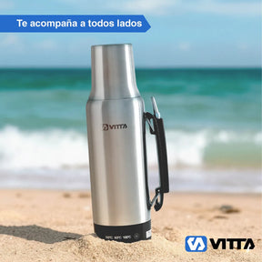 Termo Eléctrico Vitta 1 Litro 2 En 1 Mate Y Bombilla Color Acero
