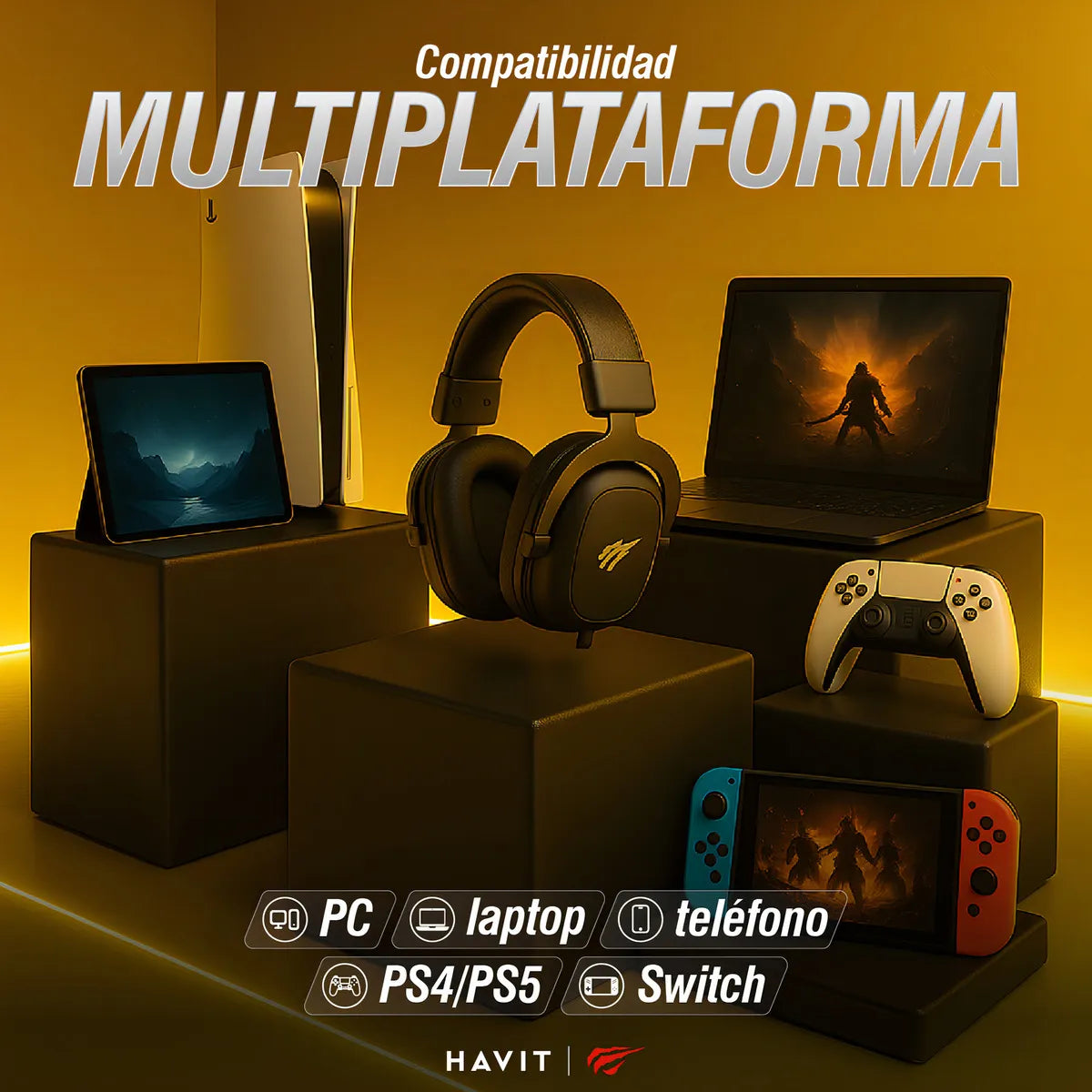 Auriculares Gamer Havit H2002d Pc Ps5 Xbox Con Micrófono Color Negro