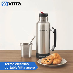 Termo Eléctrico Vitta 1 Litro 2 En 1 Mate Y Bombilla Color Acero