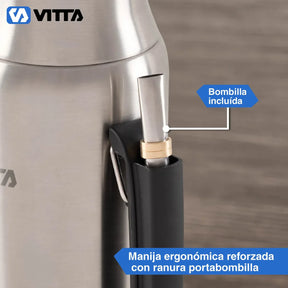 Termo Eléctrico Vitta 1 Litro 2 En 1 Mate Y Bombilla Color Acero