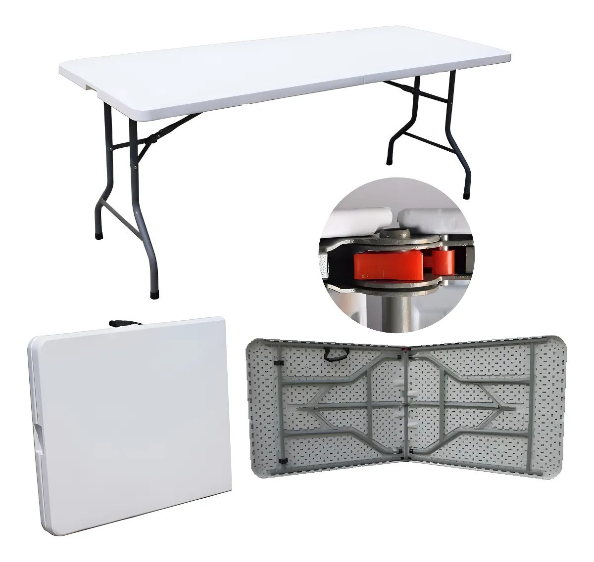 Mesa Plegable Valija 1.8 Mts Hogar Camping Jardín Reforzada Color Blanco