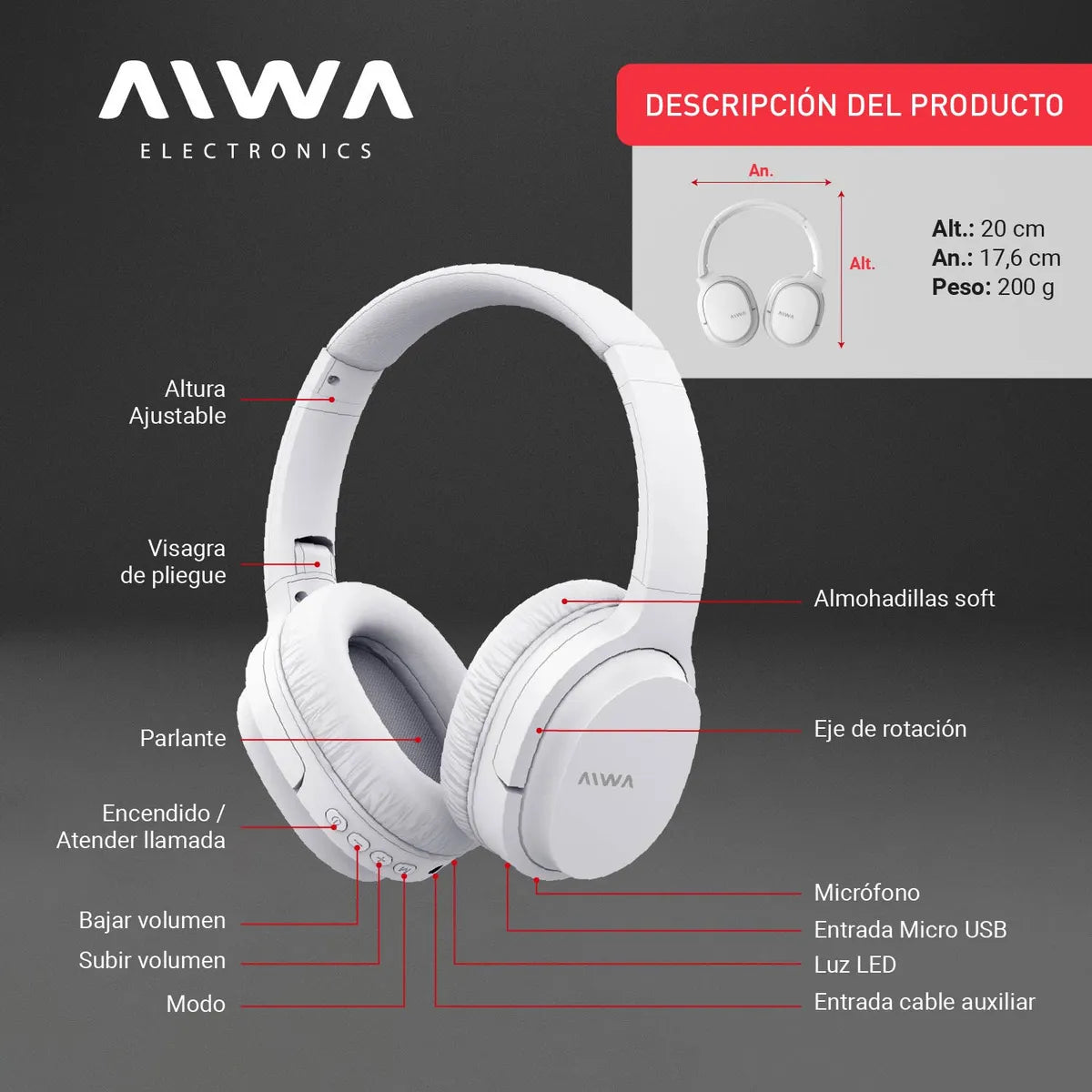 Auriculares inalámbricos Aiwa AW-BT301 blanco