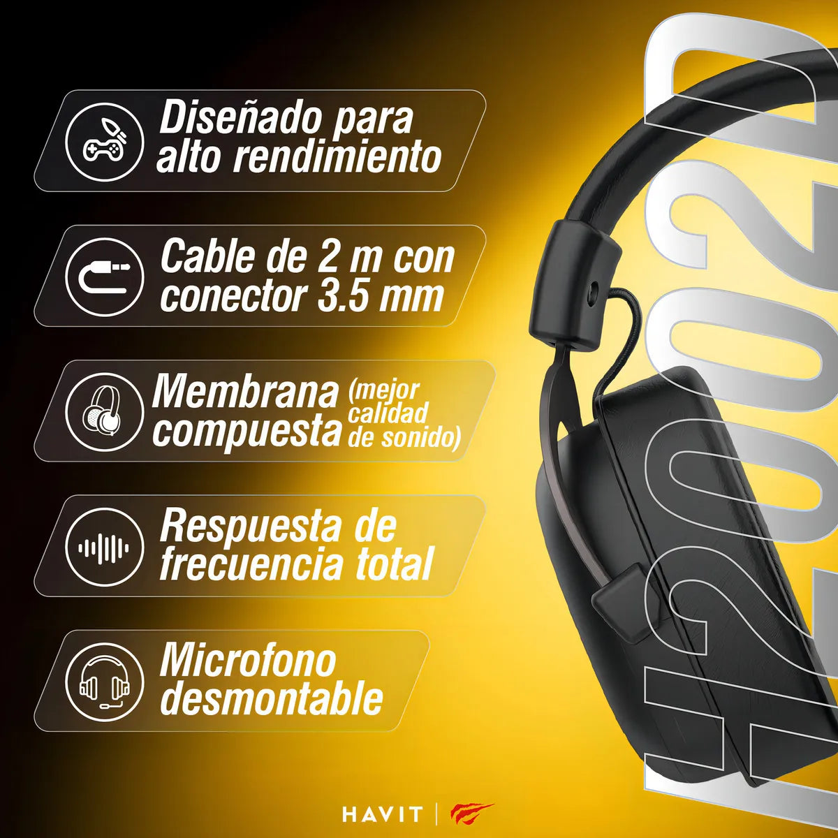 Auriculares Gamer Havit H2002d Pc Ps5 Xbox Con Micrófono Color Negro
